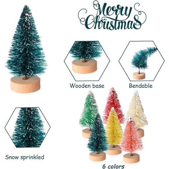 Artificial Mini Christmas Trees Bottle Brush Trees Snow Frosted Trees with Wood - Picture 4 of 8